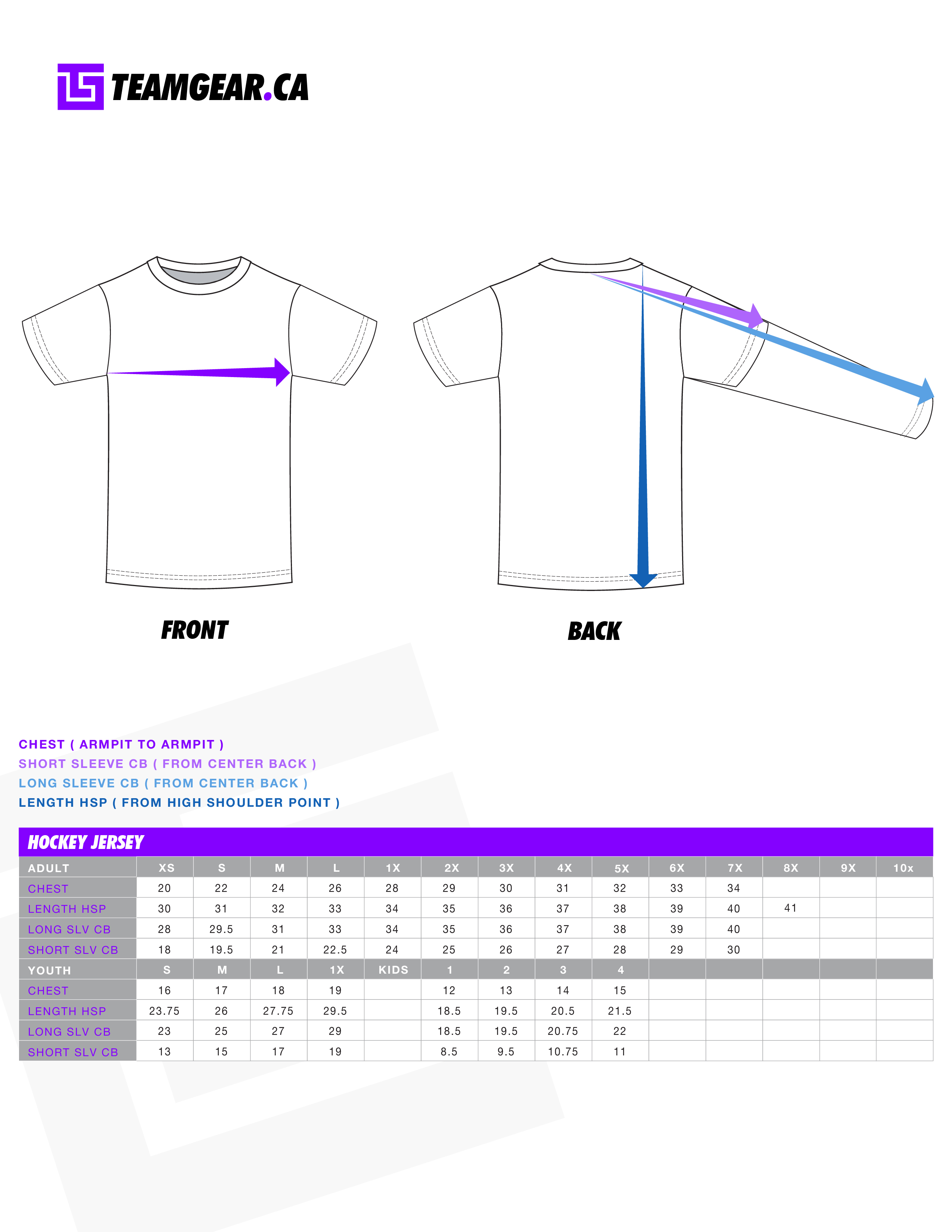 Custom Hockey Jersey Sizing Chart TeamGear.caN Team Gear Canada